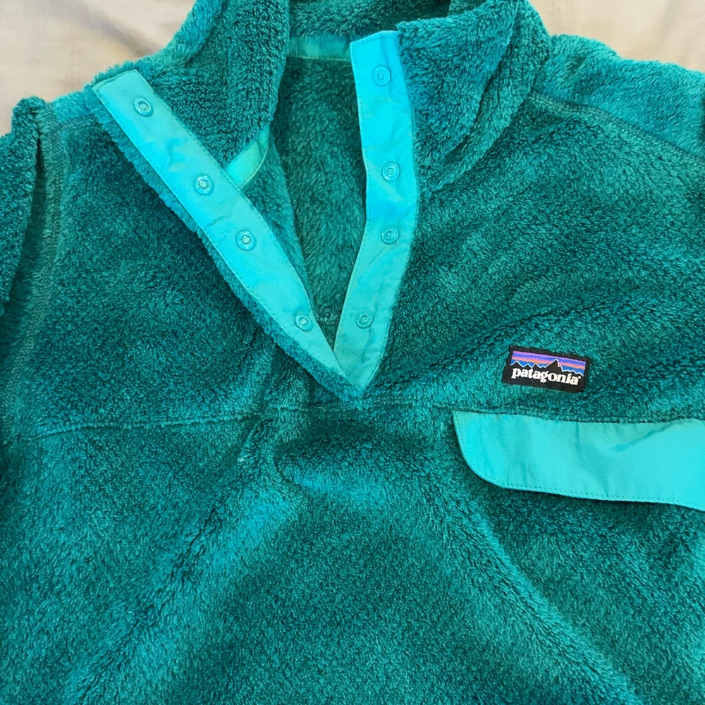 Patagonia Women’s Teal Fleece Re-tool Snap T Pullover Jacket Medium - Picture 3 of 4